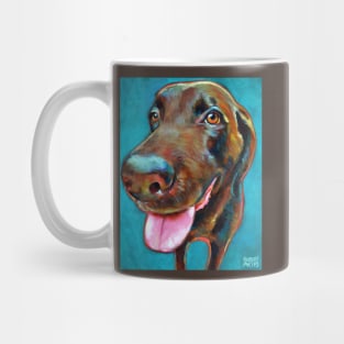 Chocolate Labrador on Blue by Robert Phelps Mug